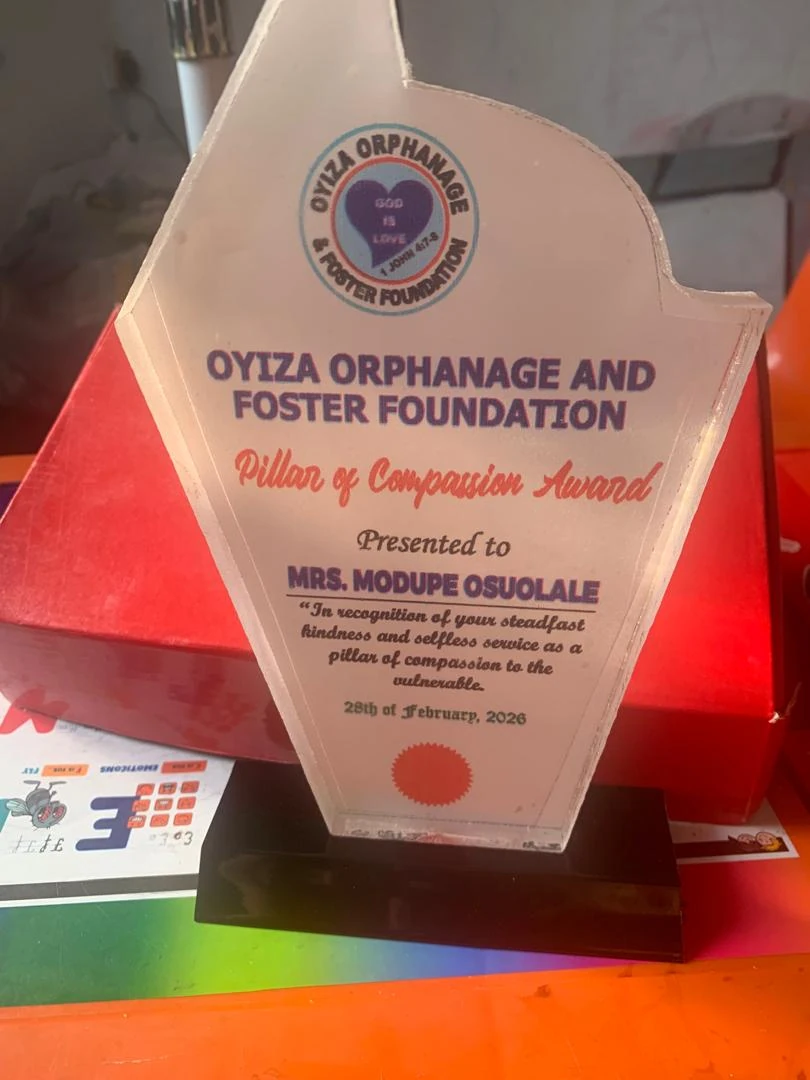 Pillar of Compassion Award presented to Mrs. Modupe Osuolale